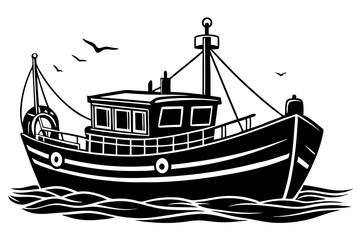 Fishing boat vector art silhouette illustration