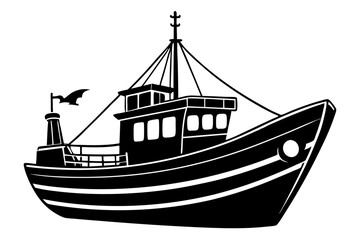 Fishing boat vector art silhouette illustration