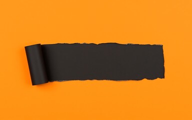 Black ripped paper revealing orange background, perfect for Halloween designs and spooky announcements. 
