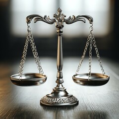 Antique golden scales of justice, a symbol of balance and law, measure the weight of justice