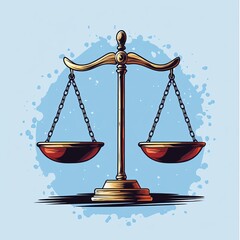 Golden scales of justice, symbol of balance and law, isolated on white background