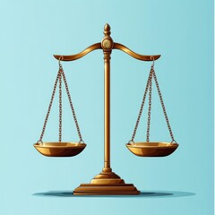 Golden scales of justice, symbol of balance and law, isolated on white background