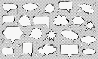 Cartoon comic speech bubble collection. Set of comic speech bubble with halftone. Cartoon cloud collection. Comic speech bubble frame