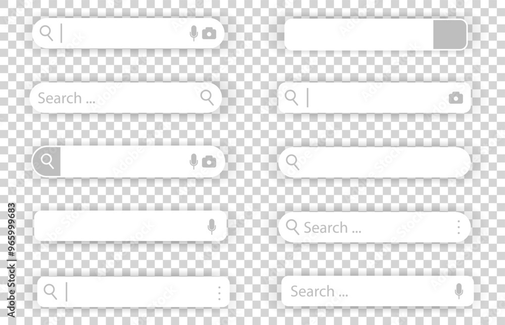 Poster Set of search bar with shadow. Search bar button collection