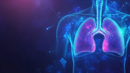 futuristic medical banner with copy space, featuring lungs healthcare, asthma treatment, and respiratory cancer diagnosis in a clinical hospital environment focused on patient care