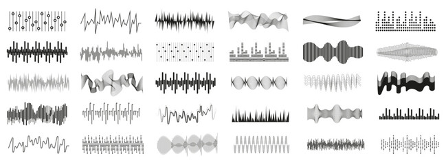 Equalizer music waves collection. Set of black music wave