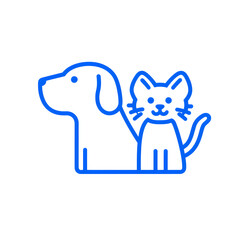 Dog and cat minimalist linear outline blue icon isolated on white background. Home pets, 