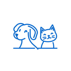 Dog and cat minimalist linear outline blue icon isolated on white background. Home pets, 