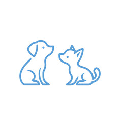 Fototapeta premium Dog and cat minimalist linear outline blue icon isolated on white background. Home pets, 