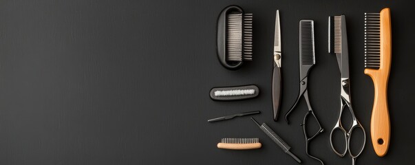 Rustic barbershop tools including clippers, a straight razor, and scissors on a dark backdrop, symbolizing the precision and art of mens grooming