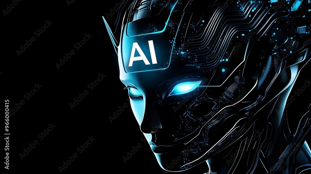 Aufkleber futuristic robot face vector logo with glowing 