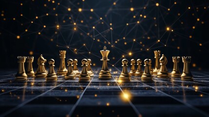 strategy ideas concept business futuristic graphic icon and golden chess board game black colot tone