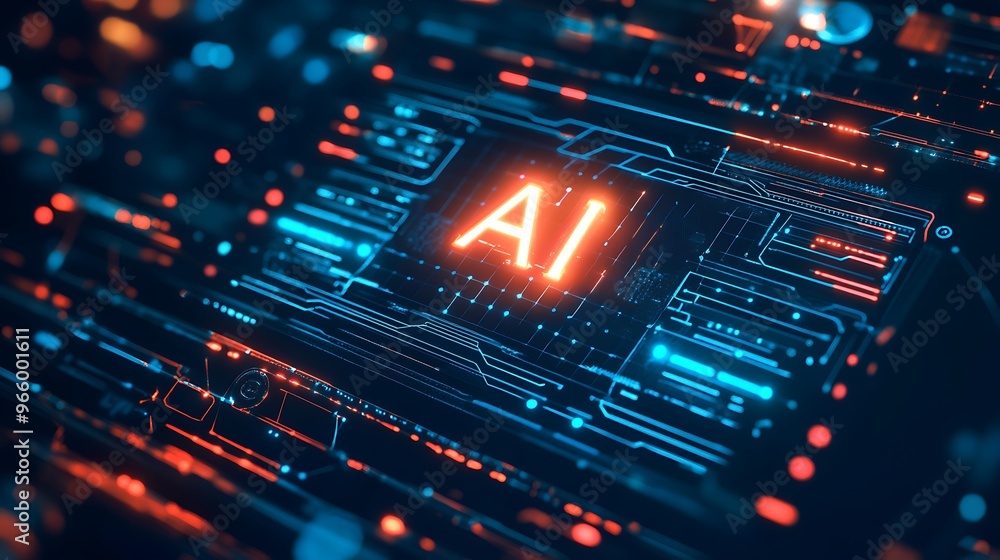 Aufkleber illuminated ai technology logo on digital interface background - 3d vector design