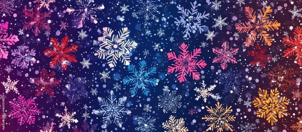 Poster colorful snowflake pattern on a flat design background abstract snowflakes isolated on various hues