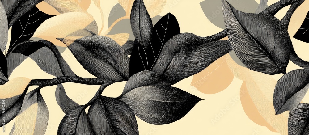 Poster intricate branch patterns featuring budding spikes complemented by elegant shadows and graphic backg