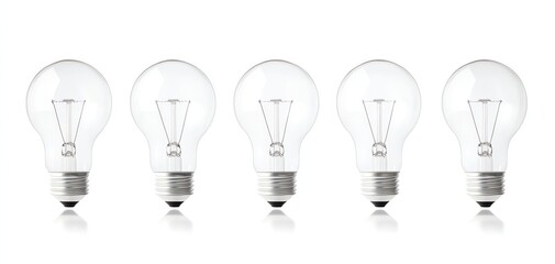 A row of clear light bulbs showcasing a minimalist design, ideal for concepts of innovation, brightness, and energy efficiency.