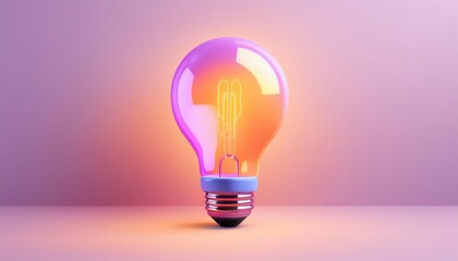 A glowing incandescent light bulb on a gradient pink and purple background, symbolizing creativity and innovation.