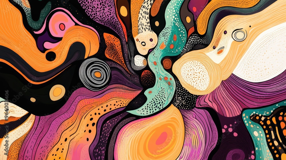 Poster abstract illustration depicting a unique and imaginative design featuring vibrant colors and intrica