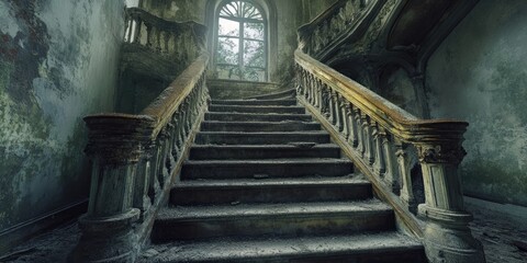 Dusty and Decaying Staircase in an Abandoned Building
