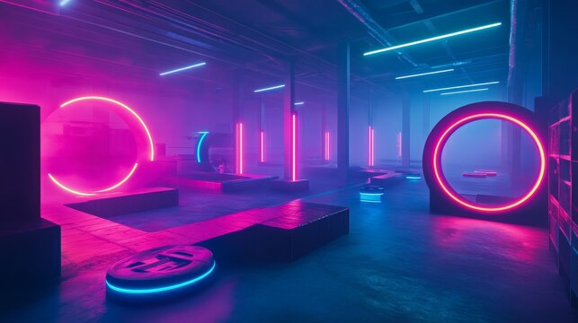 Indoor Arena for Drone Racing with a Neon-Lit Obstacle Course