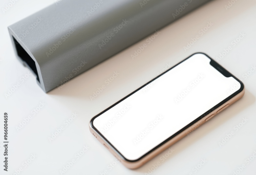 Poster mobile phone screen with a blank white display showing a clean a