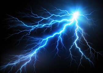 A Background Of Pure Black Is Punctuated By A Single Bolt Of Lightning, Illuminating The Darkness With Its Electric Blue Glow.