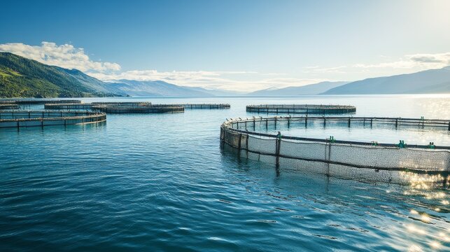 Ocean View with Circular Salmon Farm Pens