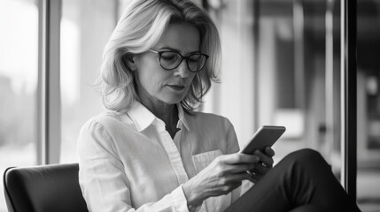 Businesswoman engrossed in her phone