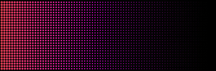 Horizontal halftone background with neon gradient. Grunge wallpaper with dots, neon fade to create a comic style design, retro collage.