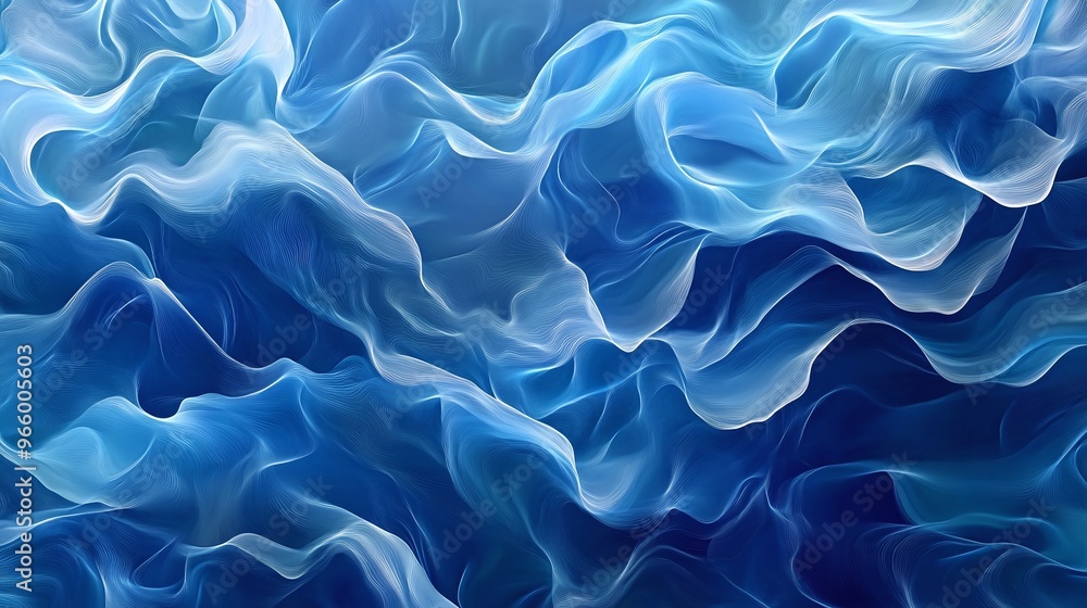 Poster curvy winter art illustration with blue background and wavy sea color pattern featuring icy wind ele
