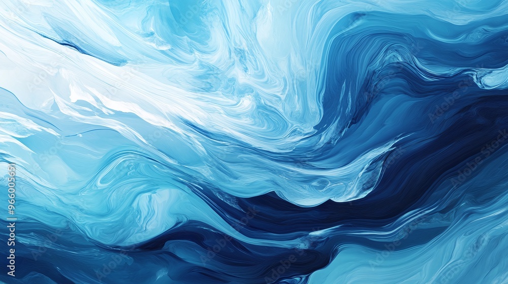 Poster curvy winter art illustration with blue background and wavy sea color pattern featuring icy wind ele