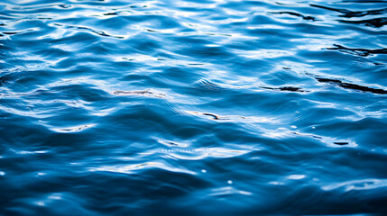 Top view on clear blue pool water surface with ripples and light reflections
