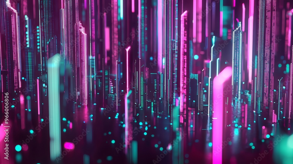Poster glowy lines and data points represent an abstract digital representation of a stock chart.