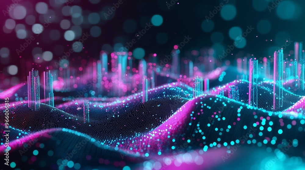 Poster glowy lines and data points represent a stock chart abstractly.
