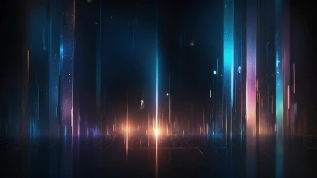 Abstract Digital Background with Neon Lights and Particles
