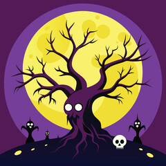 Halloween silhouette element vector. Happy Halloween vector night icons, bat and skeleton, owl and ghost.