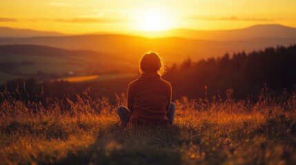 Serene Sunset Meditation in Nature with Warm Golden Light and Scenic Views