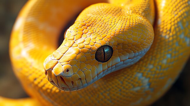 Hypnotic Close-Up of a Yellow Python - Hyper-realistic Cinematic Serpent with Exquisite Patterns in High Quality
