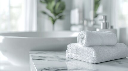 luxury white bathroom with marble table and towel featuring modern interior design and clean elegant decor for a minimalist and comfortable bathroom space