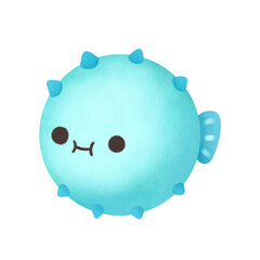 Puffer fish Watercolor, Cute cartoon
