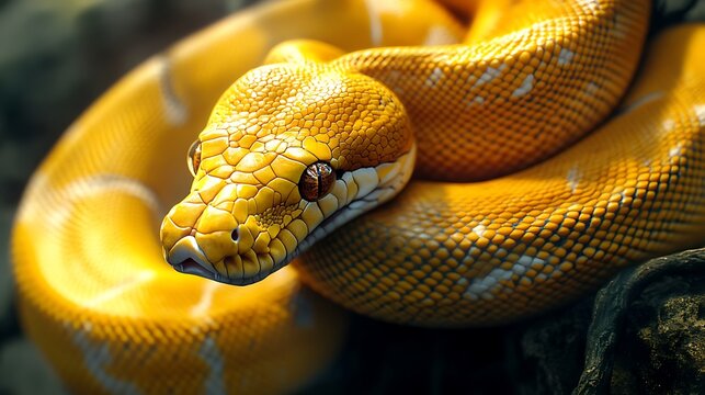 Mesmerizing Yellow Python Close-Up - Hyper-Realistic Cinematic Reptile with Captivating Patterns and High-Quality Detailing