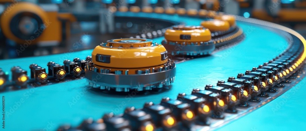 Poster factory automation featuring painting robots with industry 4