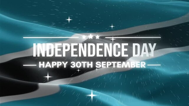 Botswana Independence Day, Happy September 30 Lettering text animation, waving flag background, fireworks