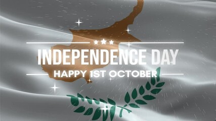 Cyprus Independence Day, Happy October 1 Lettering text animation, waving flag background, fireworks