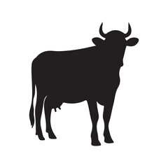 Silhouette of Cow, silhouette or illustration of a cow or buffalo, Ideal for farm, ranch branding. Perfect for logos, decals. Black, white background. 