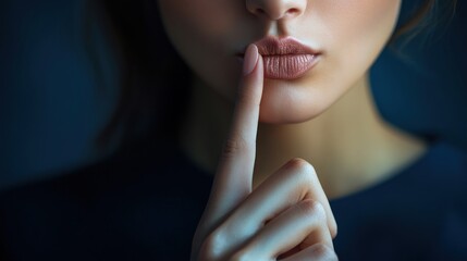 Naklejka premium Woman's finger on lips, shh gesture