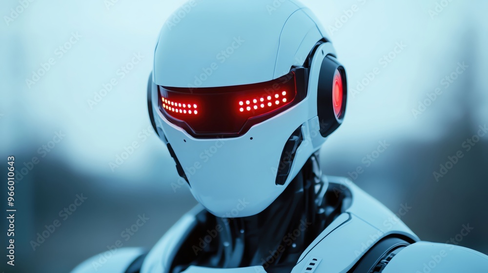 Aufkleber futuristic robot with a sleek design and glowing red eyes, showcasing advanced technology and innova