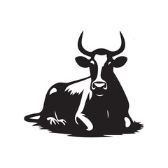Silhouette of Cow, silhouette or illustration of a cow or buffalo, Ideal for farm, ranch branding. Perfect for logos, decals. Black, white background. 