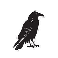 Fototapeta premium Raven in cartoon, doodle style . Image for t-shirt, web, mobile apps and ui. Isolated 2d vector illustration in logo, icon, sketch style, Eps 10, black and white. AI Generative