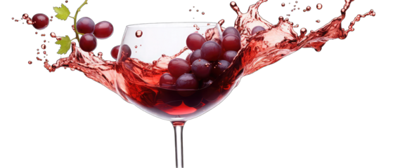 A glass of wine fall flying isolated, PNG white background
